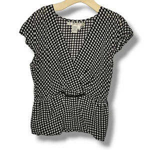 Studio M women's Polka Dot faux belted short sleeve Blouse  - large​